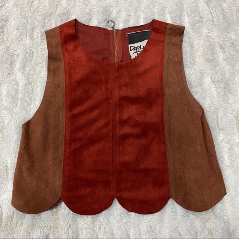 Darlove Jones Brown Red Faux Suede Top